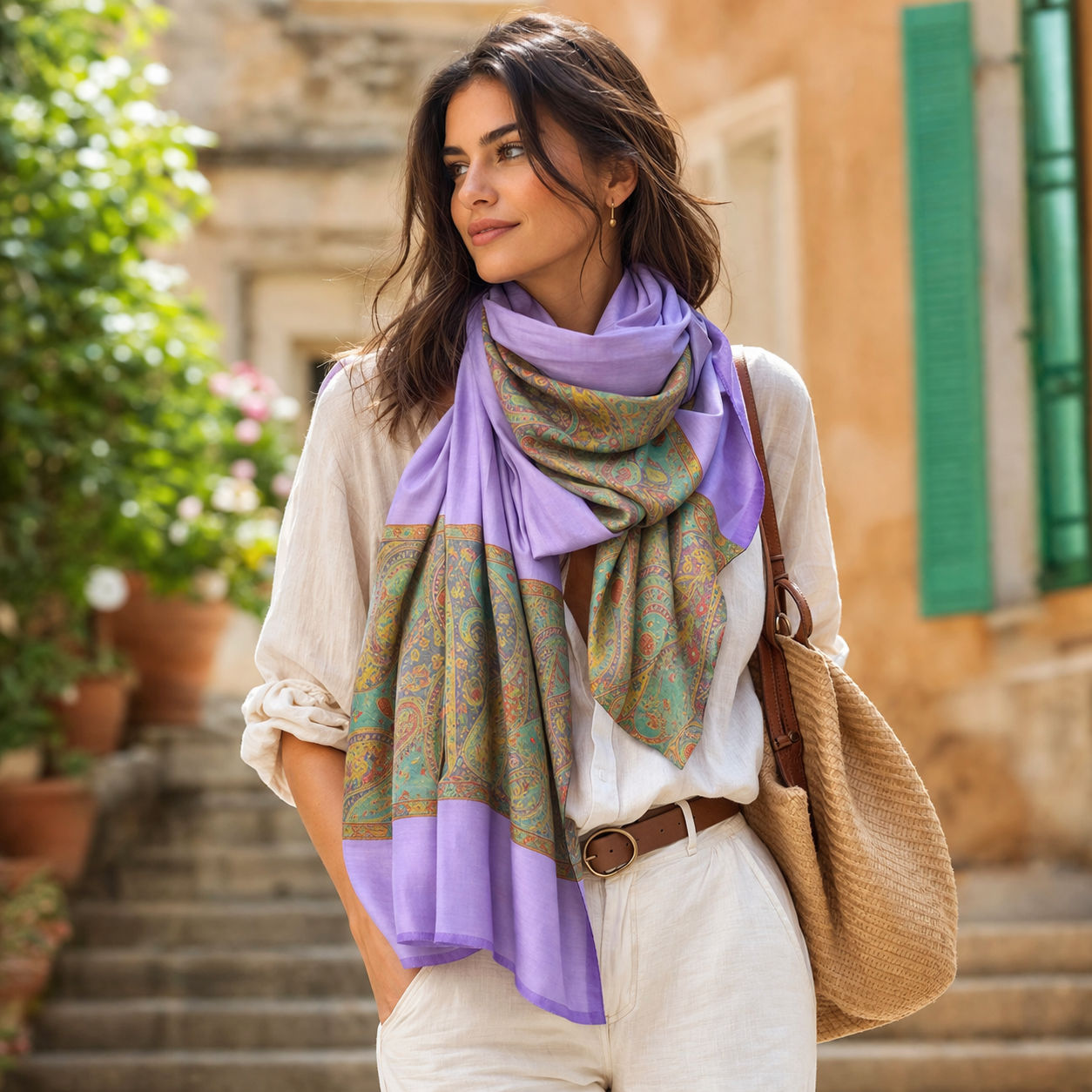 Light Violet Stole With Jacquard Cascade